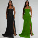 Fashionable women's summer mesh sexy slit solid color dress