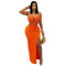 Fashionable women's sexy knitted halter neck backless solid color dress