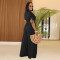 Fashionable women's casual solid color V-neck lace up wide leg jumpsuit