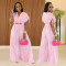 Fashionable women's casual solid color V-neck lace up wide leg jumpsuit