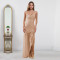 Fashionable women's summer sexy rhinestone suspender slit dress