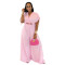 Fashionable women's casual solid color V-neck lace up wide leg jumpsuit