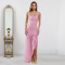 Fashionable women's summer sexy rhinestone suspender slit dress