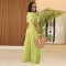 Fashionable women's casual solid color V-neck lace up wide leg jumpsuit