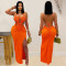 Fashionable women's sexy knitted halter neck backless solid color dress