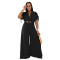 Fashionable women's casual solid color V-neck lace up wide leg jumpsuit