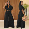 Fashionable women's casual solid color V-neck lace up wide leg jumpsuit