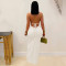 Fashionable women's sexy knitted halter neck backless solid color dress