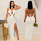 Fashionable women's sexy knitted halter neck backless solid color dress