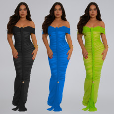 Fashionable women's elegant mesh pleated slim fit hip hugging dress
