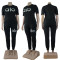 Large size women's summer new fashionable and simple ribbon short sleeved pants set