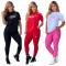 New fashionable cotton round neck short sleeved top+high elasticity and quick drying yoga fabric pants set in stock