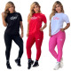 New fashionable cotton round neck short sleeved top+high elasticity and quick drying yoga fabric pants set in stock