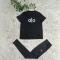 New fashionable cotton round neck short sleeved top+high elasticity and quick drying yoga fabric pants set in stock