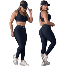 Summer New Fashionable Yoga Sports Vest Pants Running Fitness Waist Women's Two Piece Set