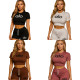 Summer new minimalist style high elasticity slim fit and slimming round neck short sleeved shorts with exposed navel set