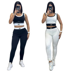 Summer New Fashionable Sports Sleeveless Tank Top Pants Running Fitness Waist Women's Two Piece Set