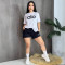 Women's summer new black embroidered round neck short sleeved shorts set in stock