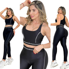 New yoga fitness high waisted gathering vest seamless training suit yoga pants high elasticity set