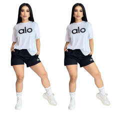 Women's summer new black embroidered round neck short sleeved shorts set in stock
