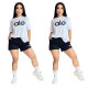Women's summer new black embroidered round neck short sleeved shorts set in stock