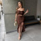 Strapless one shoulder short top paired with an irregular ruffled skirt with solid color, two pieces