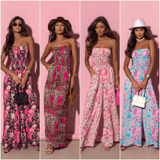 Sexy strapless foreign trade jumpsuit, fashionable printed pants, loose pants