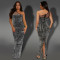 Fashionable women's sexy mesh rhinestone slanted shoulder sleeveless dress