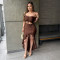 Strapless one shoulder short top paired with an irregular ruffled skirt with solid color, two pieces