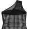 Fashionable women's sexy mesh rhinestone slanted shoulder sleeveless dress