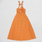 Elegant commuting in Europe and America, solid color, twisted decoration, drawstring, neck strap, dress