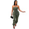 Casual commuting solid color multi pocket ankle binding workwear strapless jumpsuit