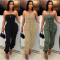 Casual commuting solid color multi pocket ankle binding workwear strapless jumpsuit