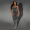 Fashionable women's sexy mesh rhinestone slanted shoulder sleeveless dress