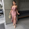 Strapless one shoulder short top paired with an irregular ruffled skirt with solid color, two pieces