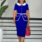 Women's new summer short sleeved fashionable temperament OL Tongle color blocked high waisted African dress