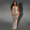 Fashionable women's sexy mesh rhinestone slanted shoulder sleeveless dress