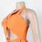 Elegant commuting in Europe and America, solid color, twisted decoration, drawstring, neck strap, dress