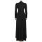 Fashionable women's dress with a cinched waist and crossed collar, long sleeved dress