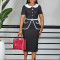 Women's new summer short sleeved fashionable temperament OL Tongle color blocked high waisted African dress