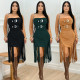 Fashionable women's sexy sleeveless strapless backless fringe dress