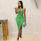 Fashionable women's sexy knitted halter neck backless solid color dress
