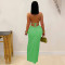 Fashionable women's sexy knitted halter neck backless solid color dress