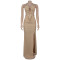 Fashionable women's sexy knitted halter neck backless solid color dress