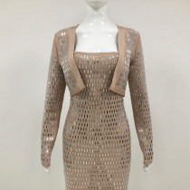 Foreign trade banquet evening dress, socialite full diamond long sleeved jacket, bandage jacket, women's style   This top is paired with SW6962 to form a set