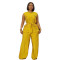 Commuting leisure round neck tied sleeveless cardigan vest wide leg pants two-piece set