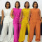 Commuting leisure round neck tied sleeveless cardigan vest wide leg pants two-piece set