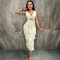 sexy V-neck sleeveless hollow out ruffle edge solid color slit dress for women's wear