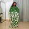 Fashionable casual and comfortable two-piece set with long sleeved top and loose printed wide leg pants