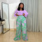 Fashionable casual and comfortable two-piece set with long sleeved top and loose printed wide leg pants